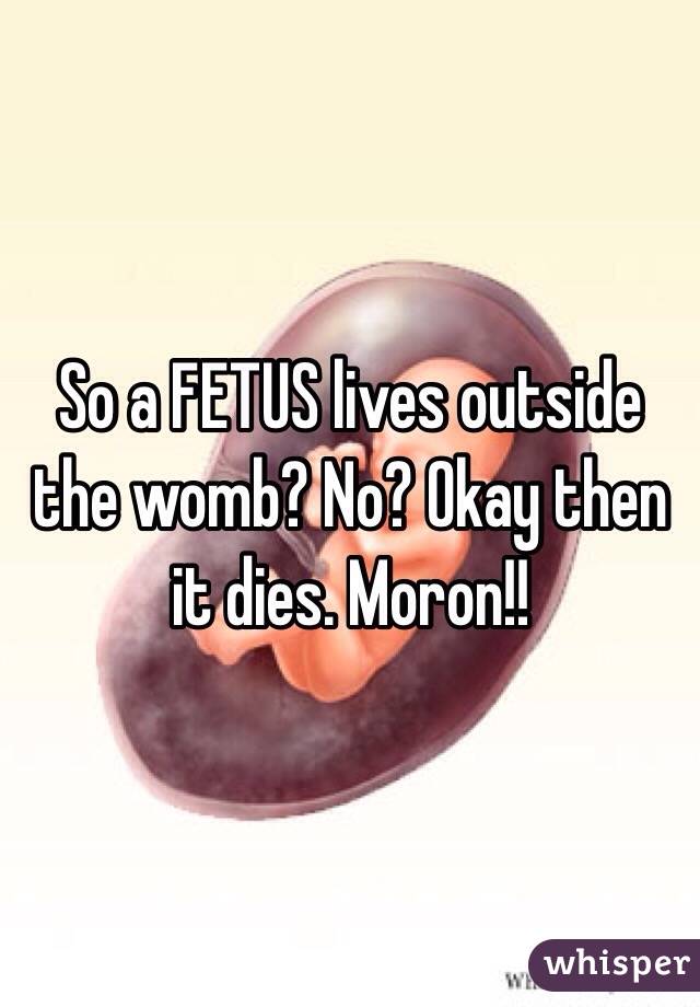 So a FETUS lives outside the womb? No? Okay then it dies. Moron!!