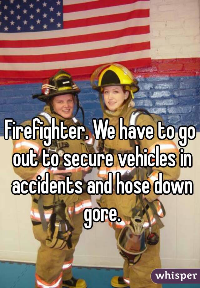 Firefighter. We have to go out to secure vehicles in accidents and hose down gore.