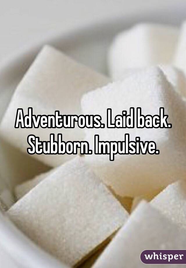 Adventurous. Laid back. 
Stubborn. Impulsive. 