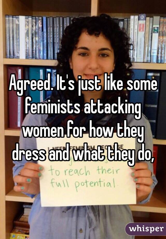 Agreed. It's just like some feminists attacking women for how they dress and what they do,