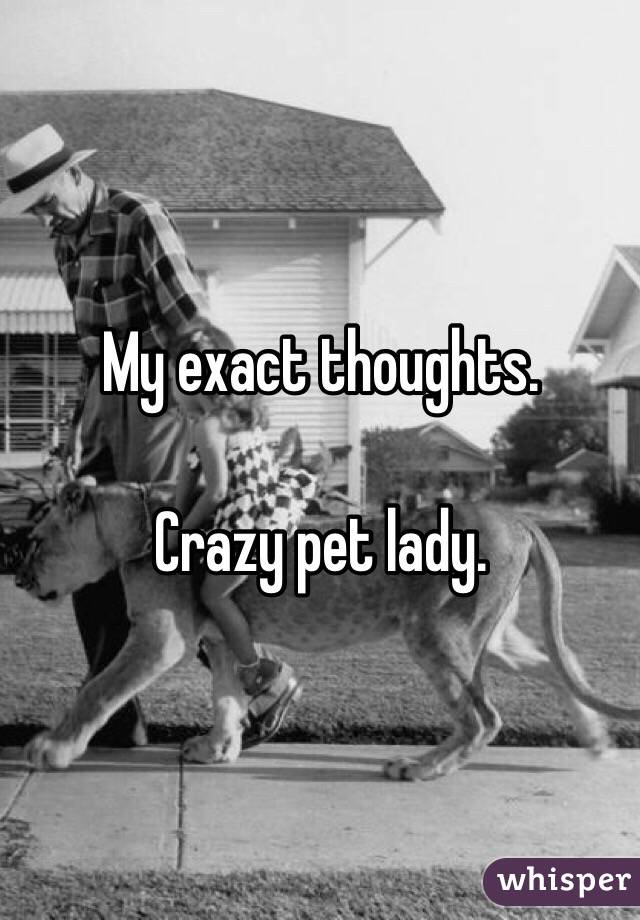My exact thoughts.

Crazy pet lady.