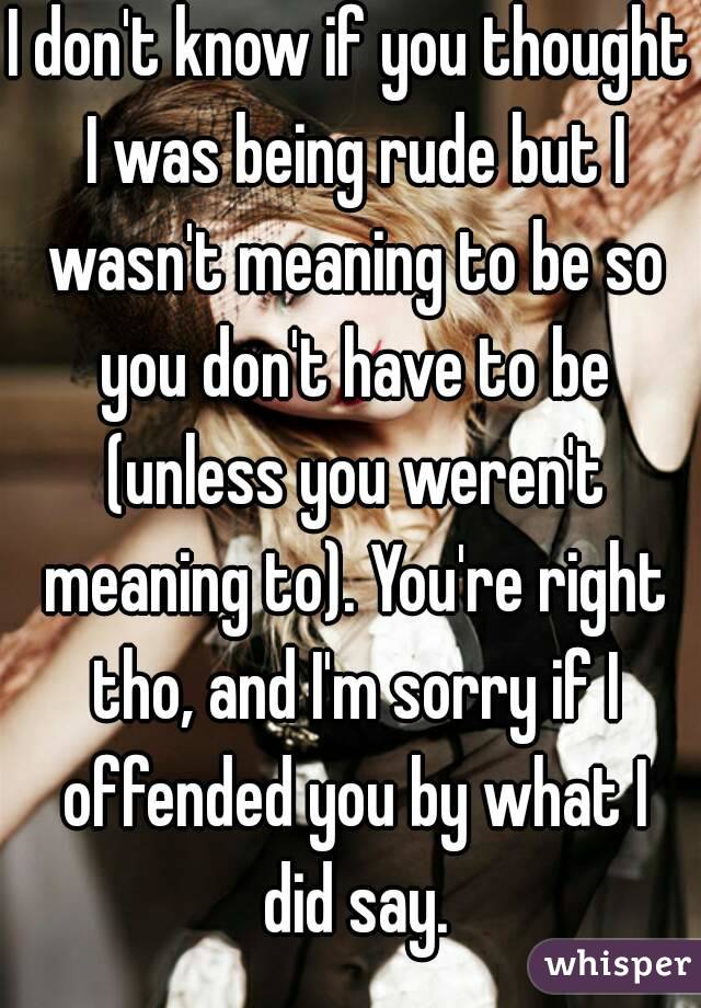 I don't know if you thought I was being rude but I wasn't meaning to be so you don't have to be (unless you weren't meaning to). You're right tho, and I'm sorry if I offended you by what I did say.