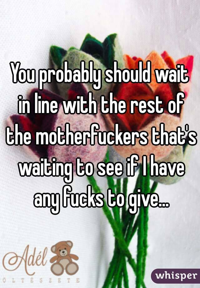 You probably should wait in line with the rest of the motherfuckers that's waiting to see if I have any fucks to give...