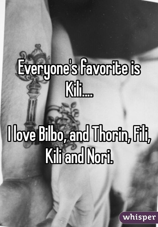 Everyone's favorite is Kili....

I love Bilbo, and Thorin, Fili, Kili and Nori.