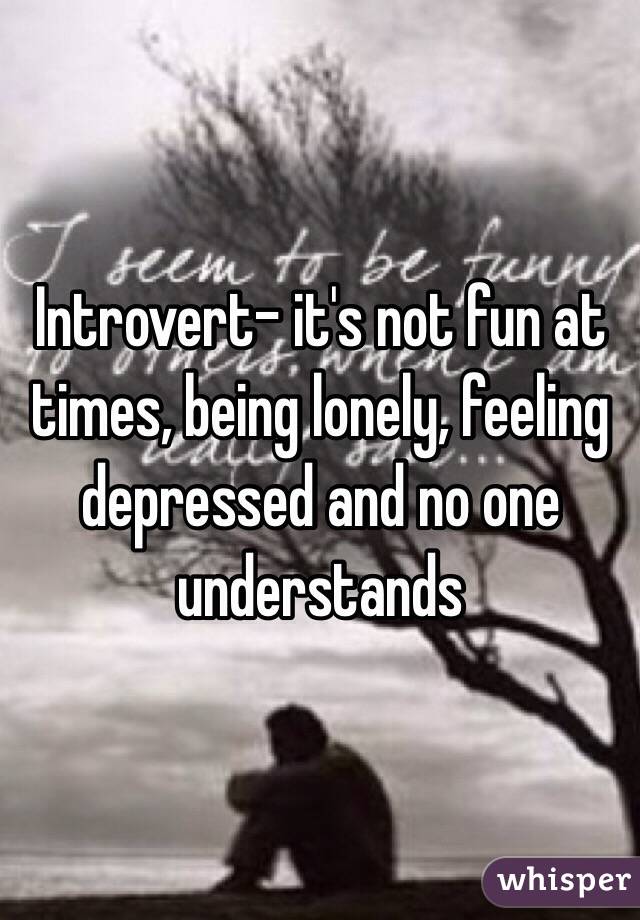 Introvert- it's not fun at times, being lonely, feeling depressed and no one understands