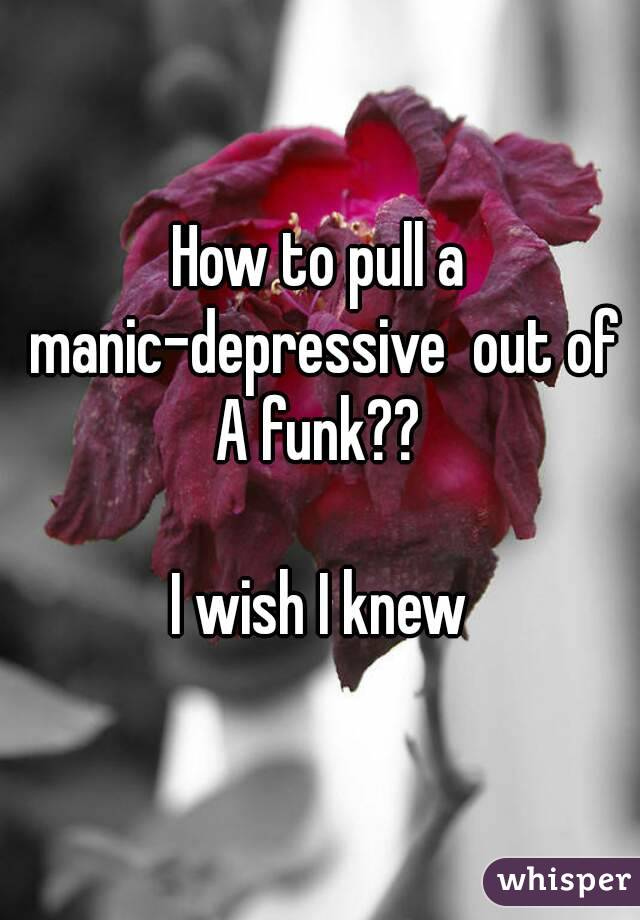 How to pull a manic-depressive  out of
A funk??

I wish I knew