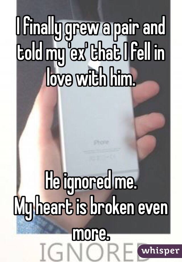 I finally grew a pair and told my 'ex' that I fell in love with him. 



He ignored me. 
My heart is broken even more. 