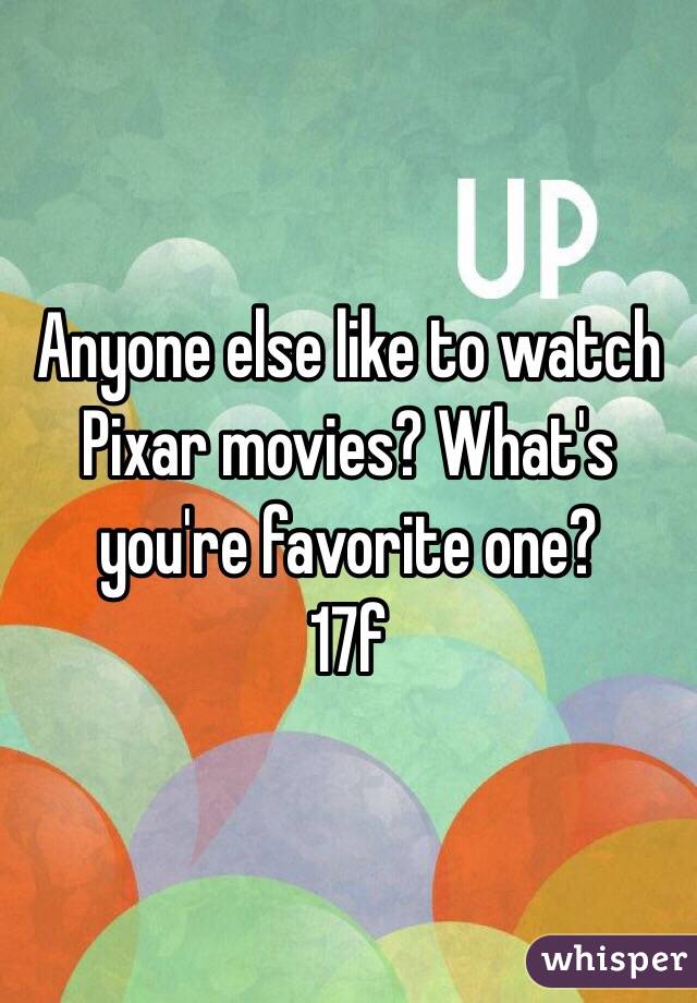 Anyone else like to watch Pixar movies? What's you're favorite one?
17f