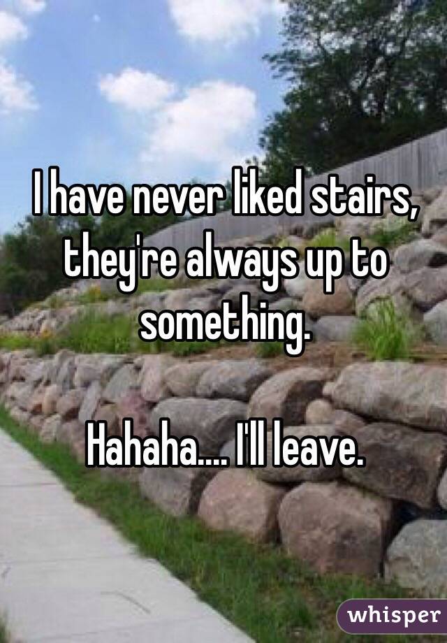 I have never liked stairs, they're always up to something. 

Hahaha.... I'll leave.