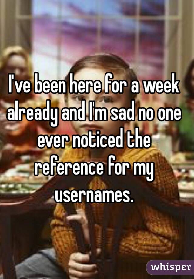 I've been here for a week already and I'm sad no one ever noticed the reference for my usernames.