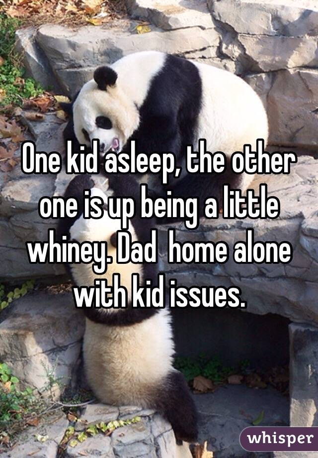 One kid asleep, the other one is up being a little whiney. Dad  home alone with kid issues. 
