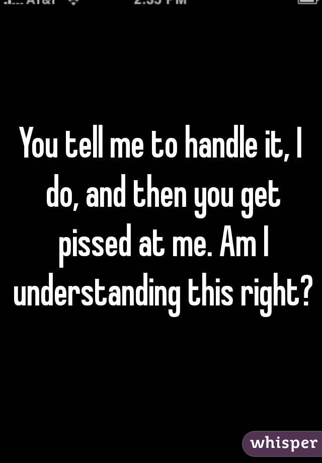 You tell me to handle it, I do, and then you get pissed at me. Am I understanding this right?