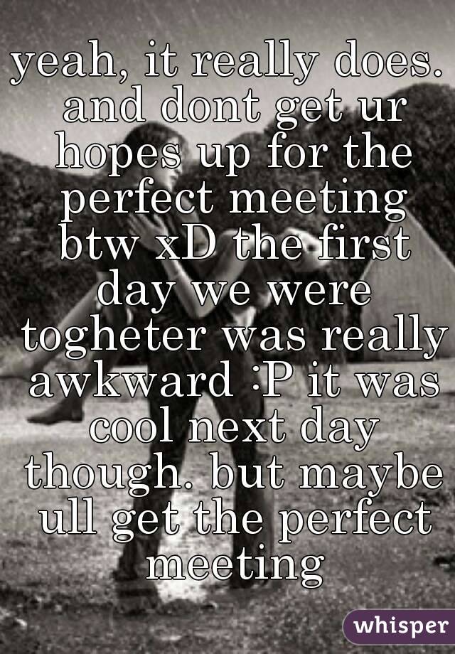 yeah, it really does. and dont get ur hopes up for the perfect meeting btw xD the first day we were togheter was really awkward :P it was cool next day though. but maybe ull get the perfect meeting