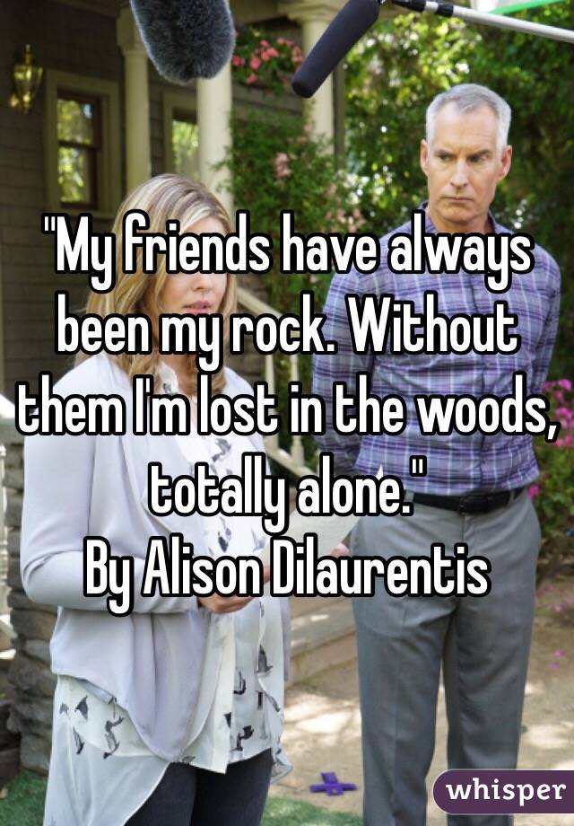 "My friends have always been my rock. Without them I'm lost in the woods, totally alone."
By Alison Dilaurentis 
