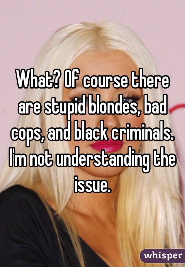 What? Of course there are stupid blondes, bad cops, and black criminals. I'm not understanding the issue.