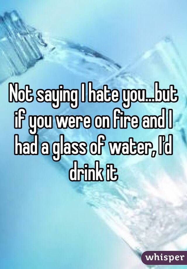 Not saying I hate you...but if you were on fire and I had a glass of water, I'd drink it