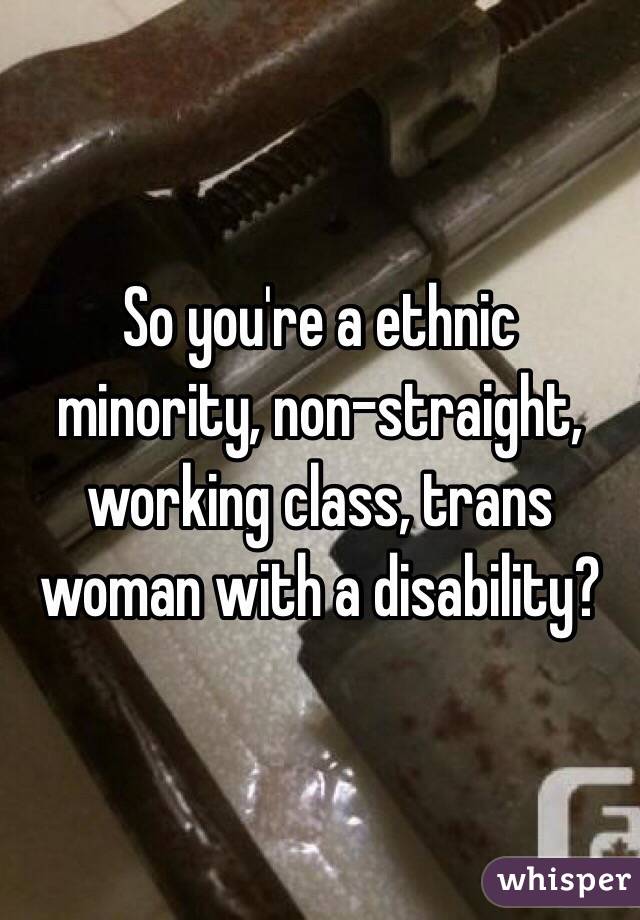 So you're a ethnic minority, non-straight, working class, trans woman with a disability? 