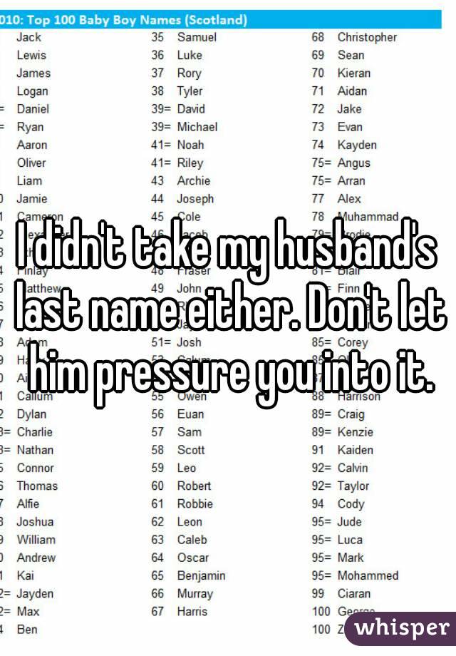I didn't take my husband's last name either. Don't let him pressure you into it.