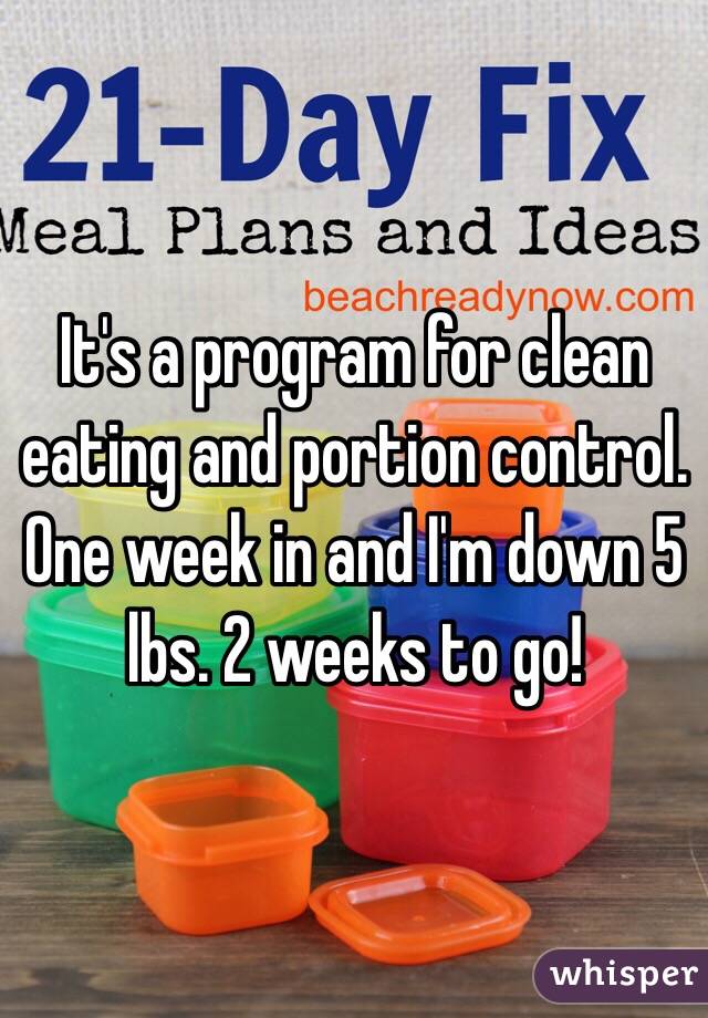 It's a program for clean eating and portion control.  One week in and I'm down 5 lbs. 2 weeks to go! 
