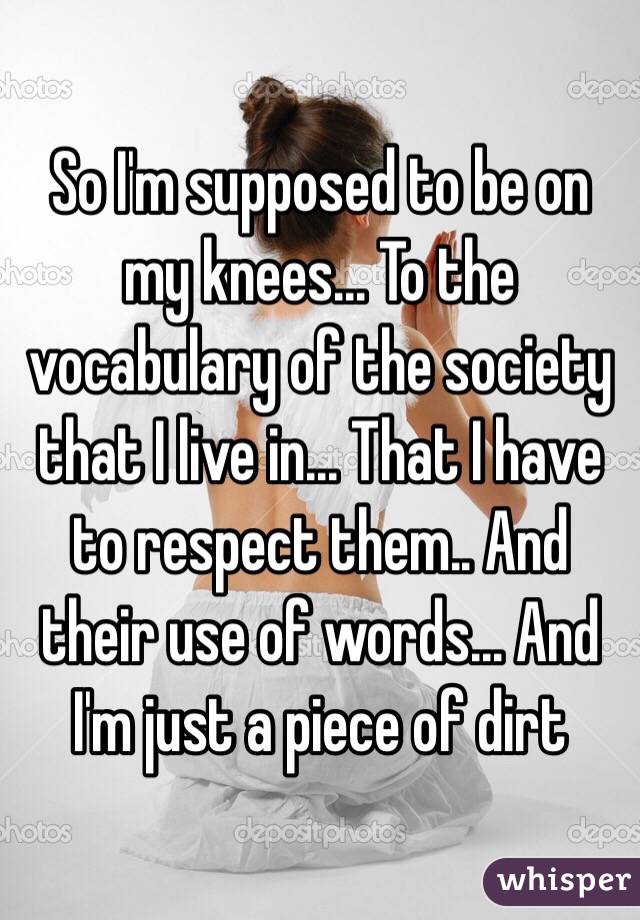 So I'm supposed to be on my knees... To the vocabulary of the society that I live in... That I have to respect them.. And their use of words... And I'm just a piece of dirt