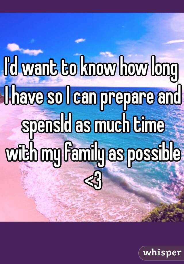 I'd want to know how long I have so I can prepare and spensld as much time with my family as possible <3
