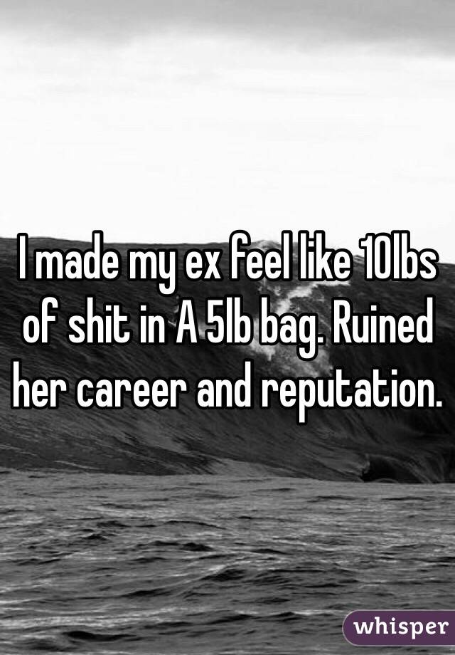 I made my ex feel like 10lbs of shit in A 5lb bag. Ruined her career and reputation. 