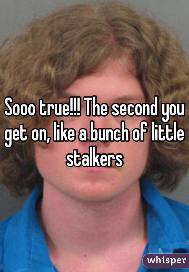 Sooo true!!! The second you get on, like a bunch of little stalkers 