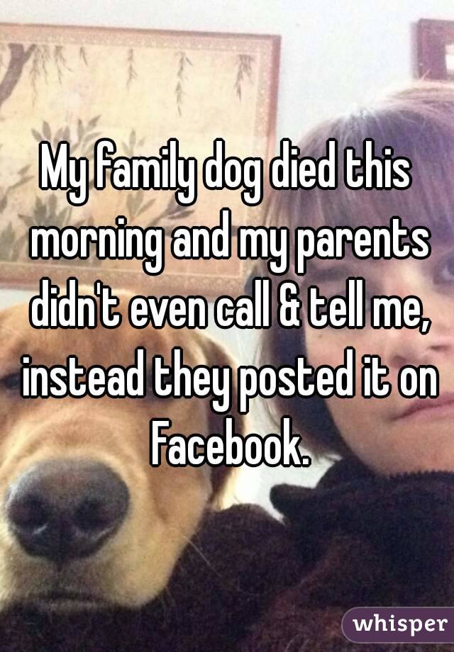 My family dog died this morning and my parents didn't even call & tell me, instead they posted it on Facebook.