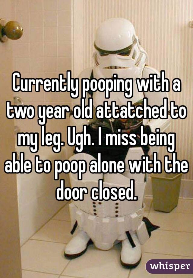 Currently pooping with a two year old attatched to my leg. Ugh. I miss being able to poop alone with the door closed. 