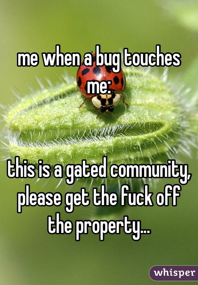 me when a bug touches me:


this is a gated community, please get the fuck off the property...

