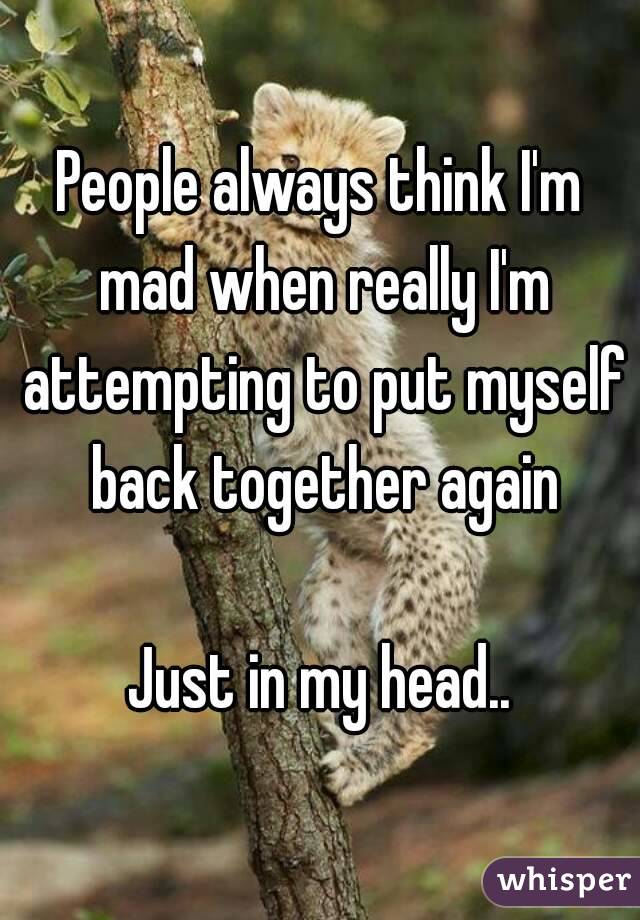 People always think I'm mad when really I'm attempting to put myself back together again

Just in my head..
