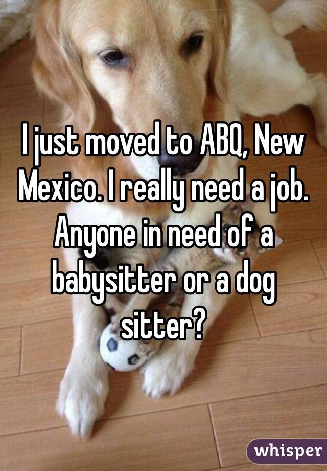 I just moved to ABQ, New Mexico. I really need a job. Anyone in need of a babysitter or a dog sitter? 