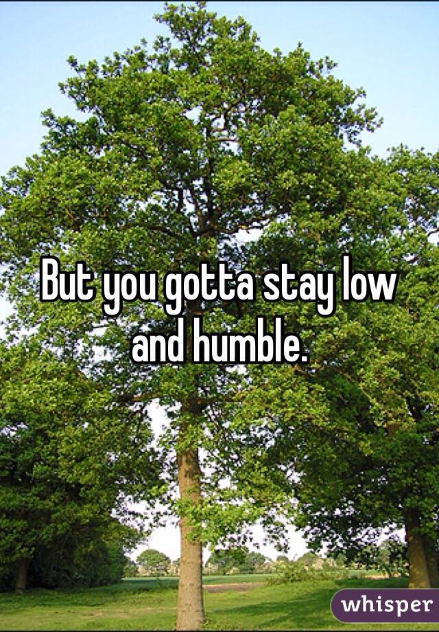 But you gotta stay low and humble. 