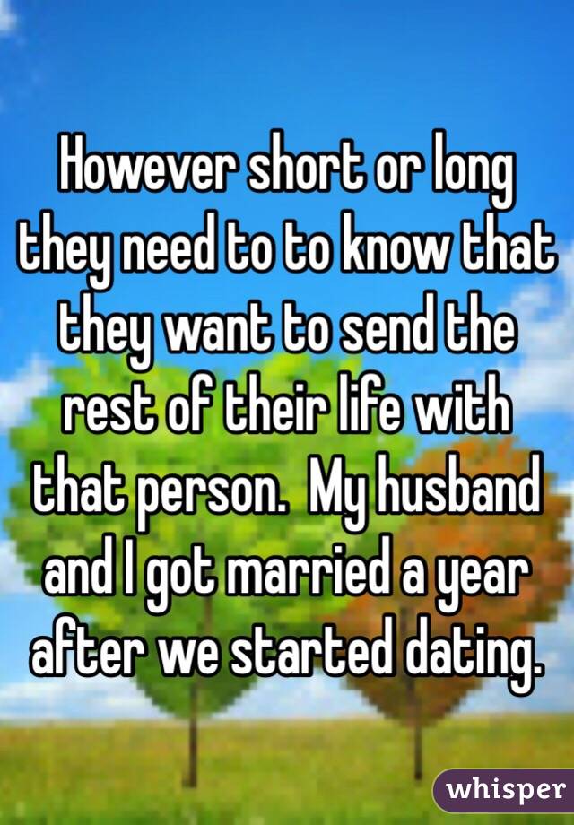 However short or long they need to to know that they want to send the rest of their life with that person.  My husband and I got married a year after we started dating.  