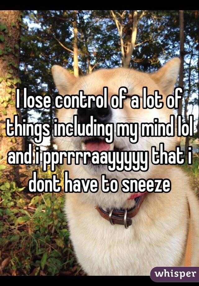 I lose control of a lot of things including my mind lol and i pprrrraayyyyy that i dont have to sneeze