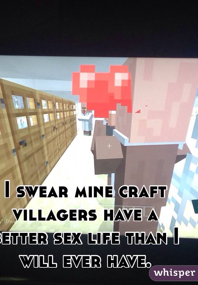 I swear mine craft villagers have a better sex life than I will ever have. 