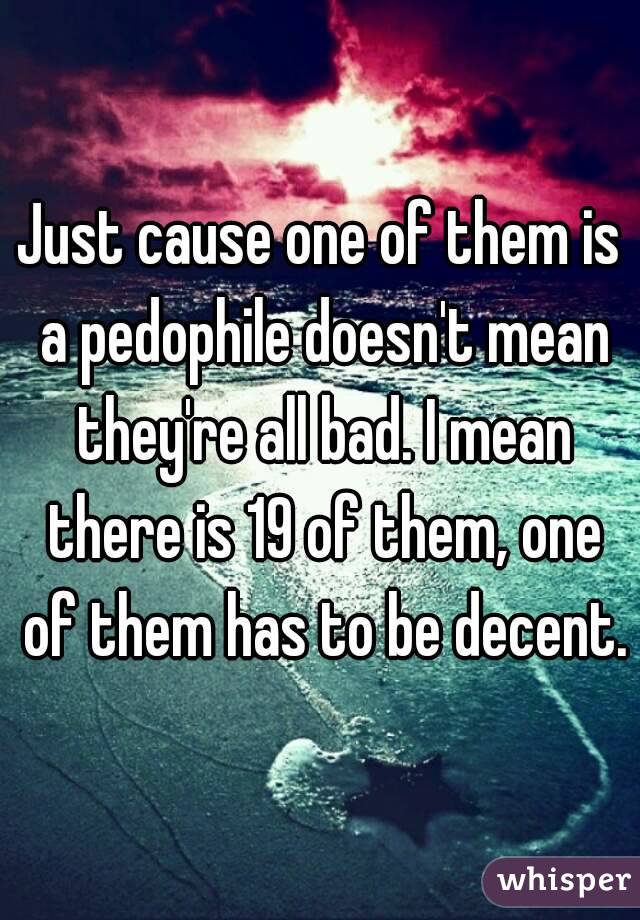 Just cause one of them is a pedophile doesn't mean they're all bad. I mean there is 19 of them, one of them has to be decent.