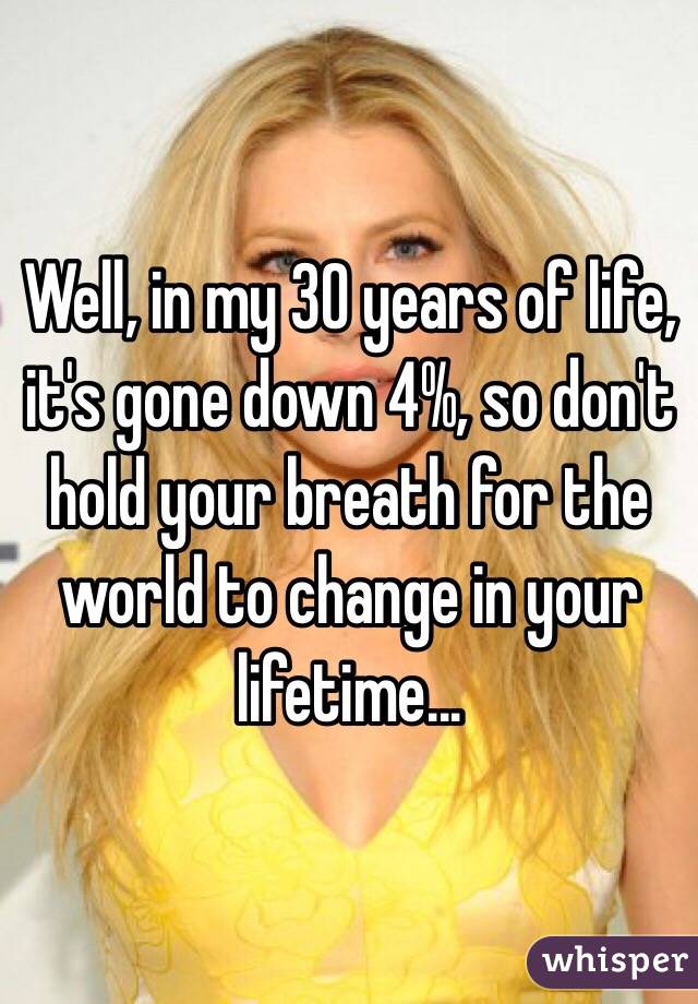 Well, in my 30 years of life, it's gone down 4%, so don't hold your breath for the world to change in your lifetime...