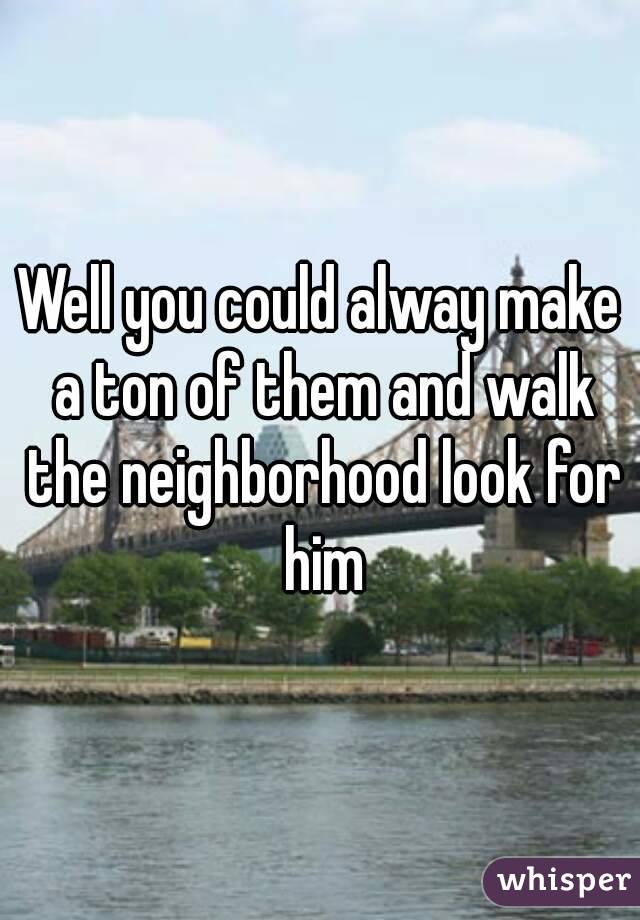 Well you could alway make a ton of them and walk the neighborhood look for him