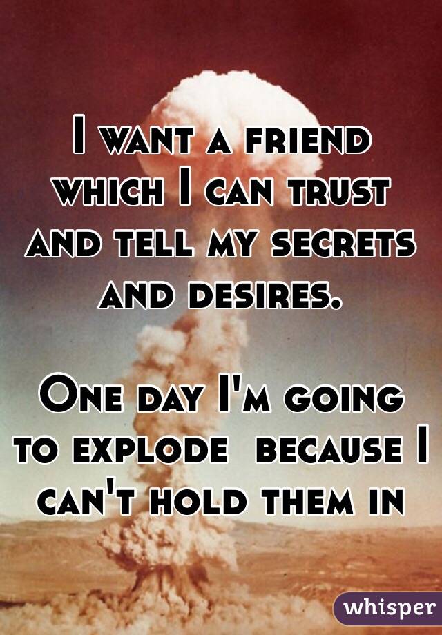 I want a friend which I can trust and tell my secrets and desires.

One day I'm going to explode  because I can't hold them in