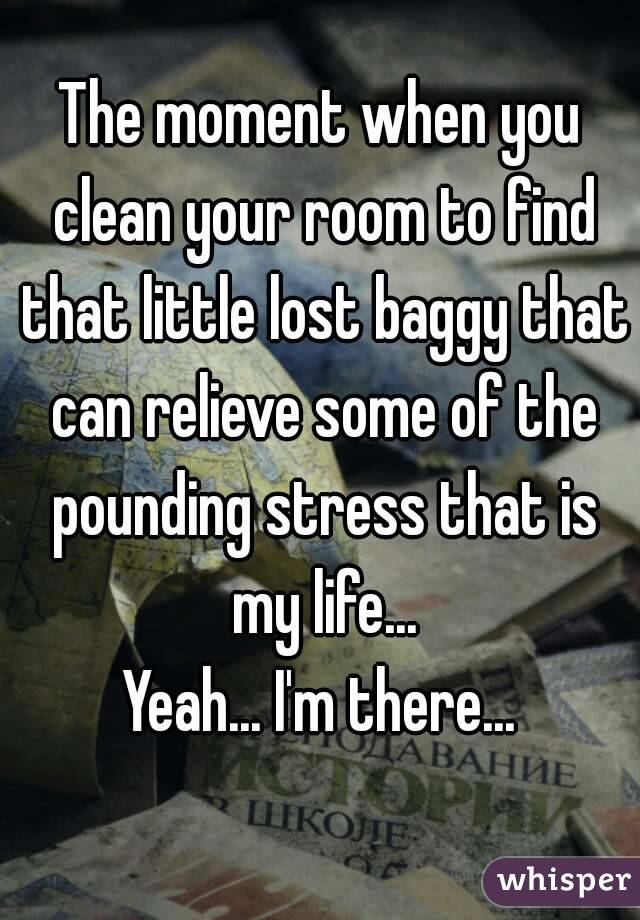 The moment when you clean your room to find that little lost baggy that can relieve some of the pounding stress that is my life...
Yeah... I'm there...