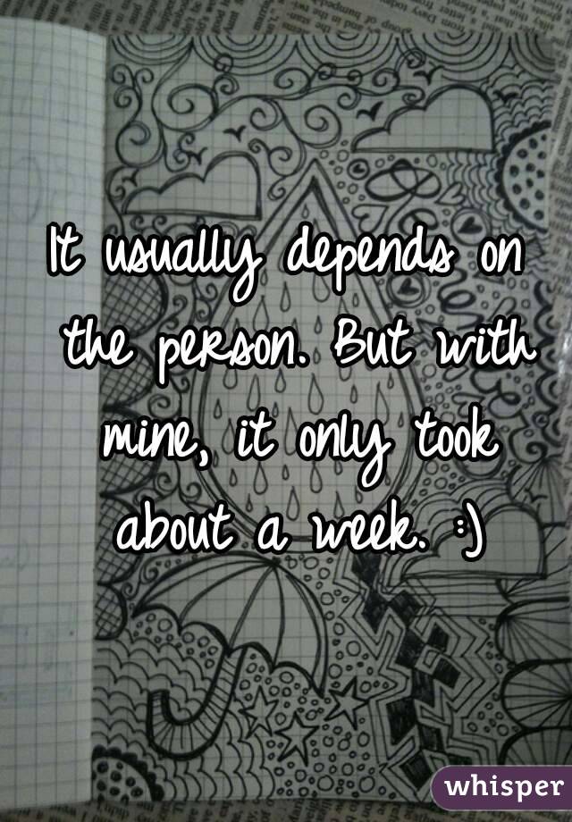 It usually depends on the person. But with mine, it only took about a week. :)