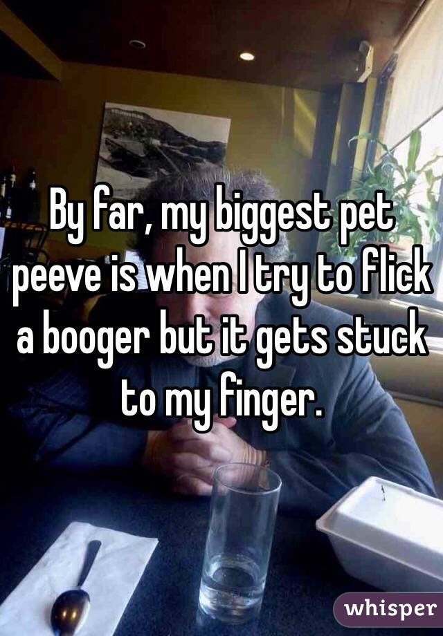 By far, my biggest pet peeve is when I try to flick a booger but it gets stuck to my finger. 