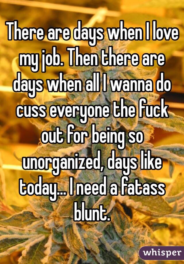 There are days when I love my job. Then there are days when all I wanna do cuss everyone the fuck out for being so unorganized, days like today... I need a fatass blunt.