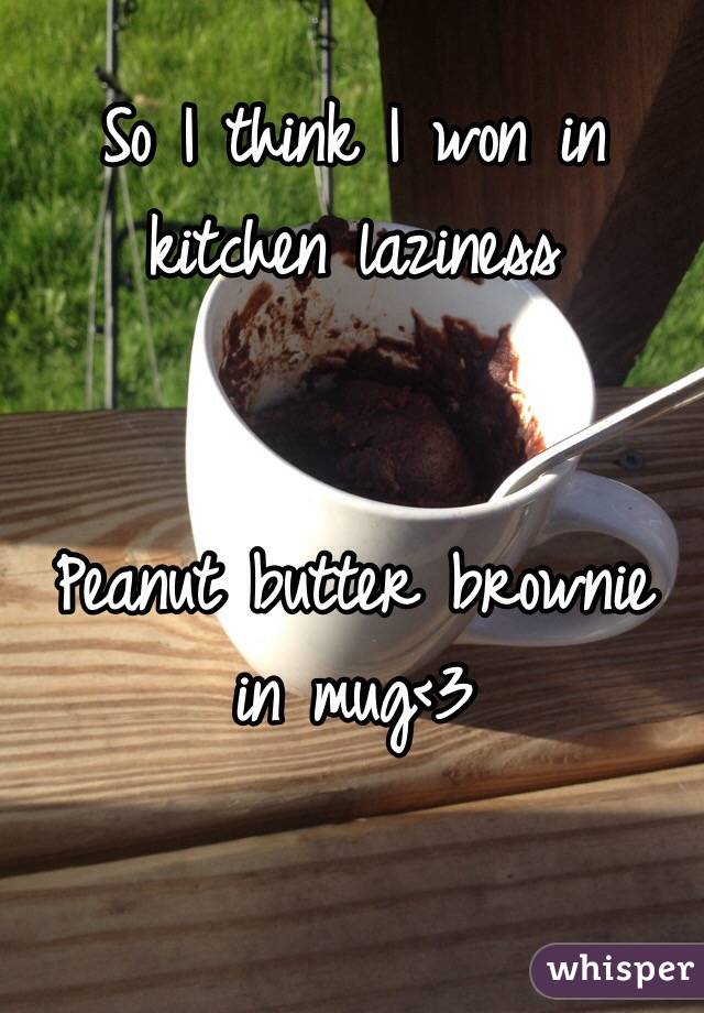 So I think I won in kitchen laziness


Peanut butter brownie in mug<3