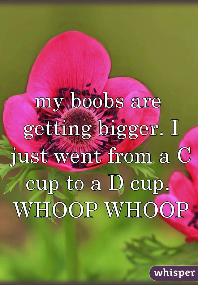 my boobs are getting bigger. I just went from a C cup to a D cup.  WHOOP WHOOP