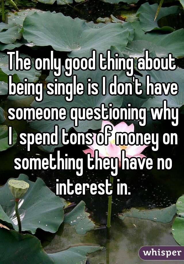 The only good thing about being single is I don't have someone questioning why I  spend tons of money on something they have no interest in.