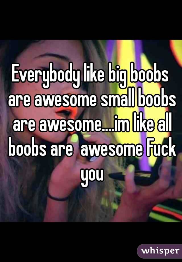 Everybody like big boobs are awesome small boobs are awesome....im like all boobs are  awesome Fuck you
