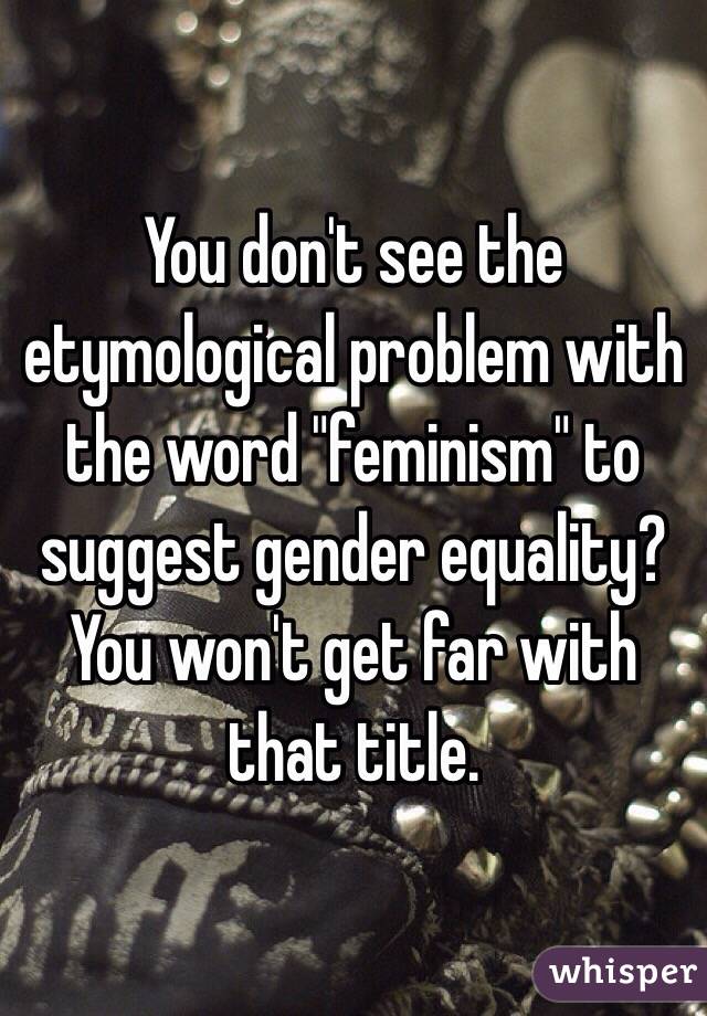 You don't see the etymological problem with the word "feminism" to suggest gender equality? 
You won't get far with that title. 