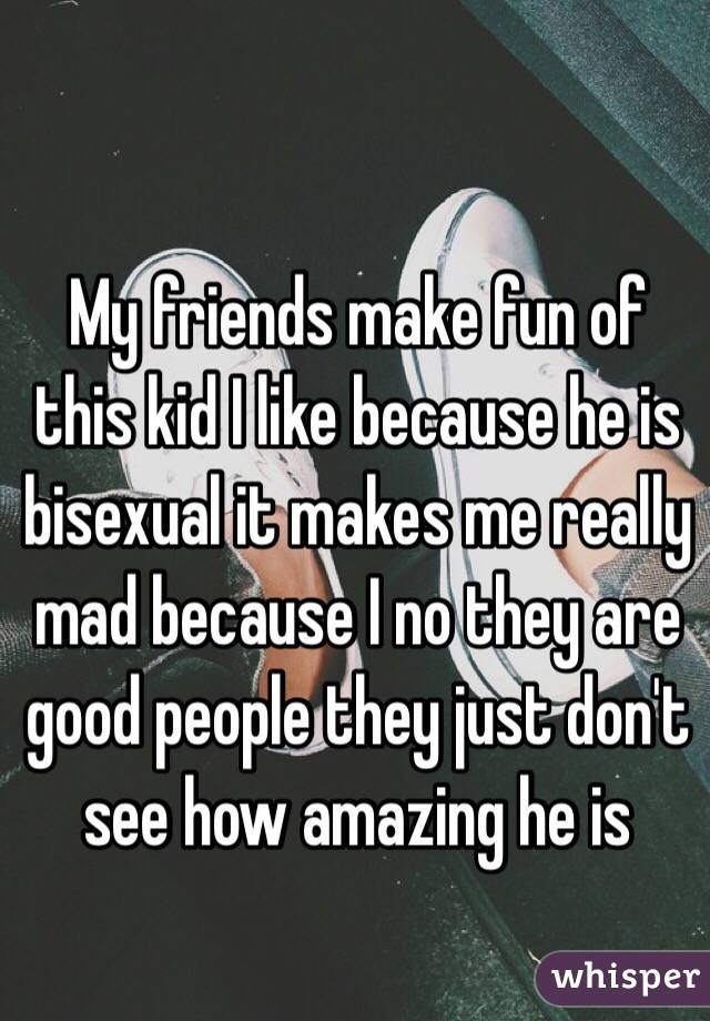 My friends make fun of this kid I like because he is bisexual it makes me really mad because I no they are good people they just don't see how amazing he is